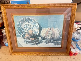 Large Ornate Gold Picture Frame with Glass – $10