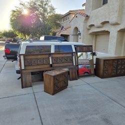 Vintage Mid Century Brutalist King Bedroom Set – Spanish Revival Flair, 1960s/70s