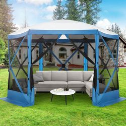 Pop Up Gazebo Screen Tent Screen House for Camping, 12x12 Screen Room with Mosquito Netting, Hub Tent Instant Screened Canopy with Carrying Bag and Gr