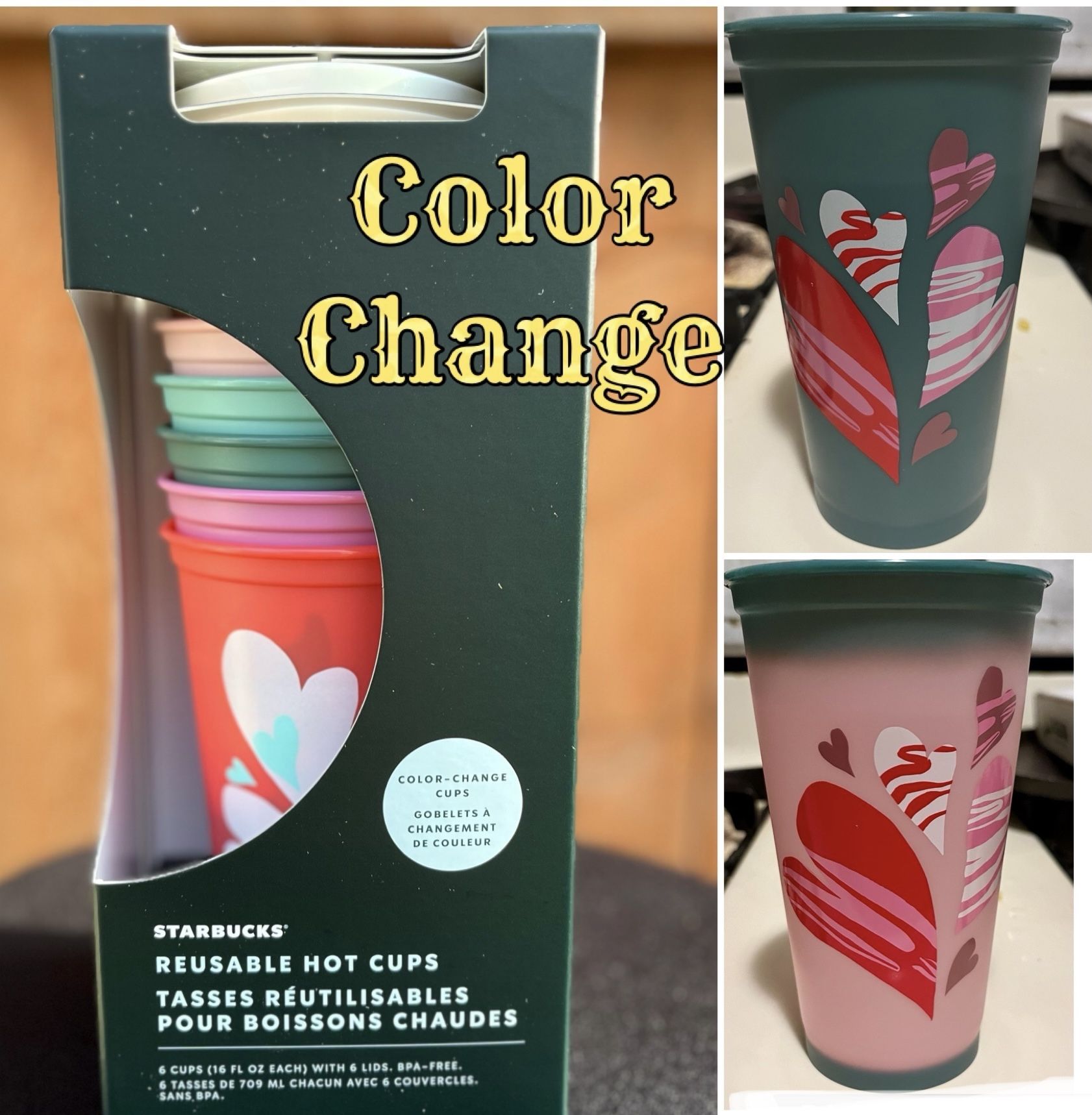 Starbucks 2024 Valentine’s Day Reusable Color Changing Hot Cup Box Set of 6 NWT‼️Firm Price‼️
