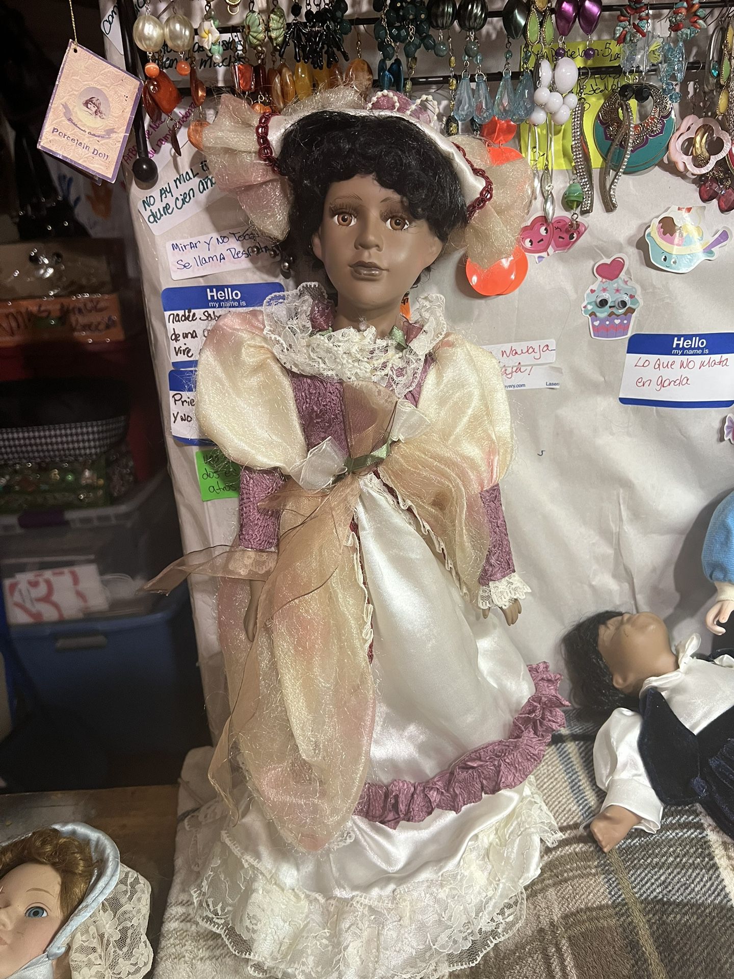 22” Tall Victorian Style Porclain Doll Fully Clothed Purple Dress 