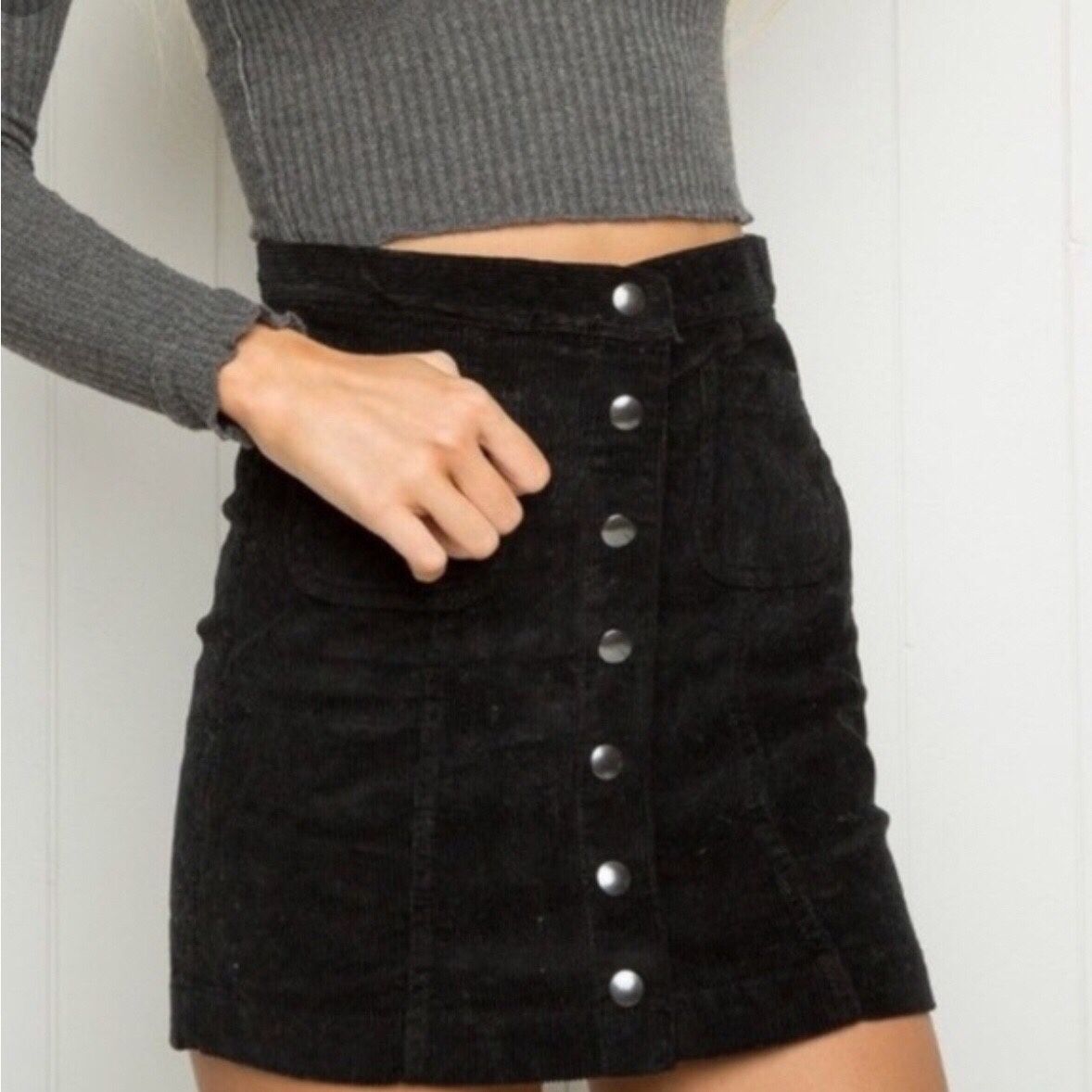 Black courodoy Brandy Melville skirt with snap button all the way down front center