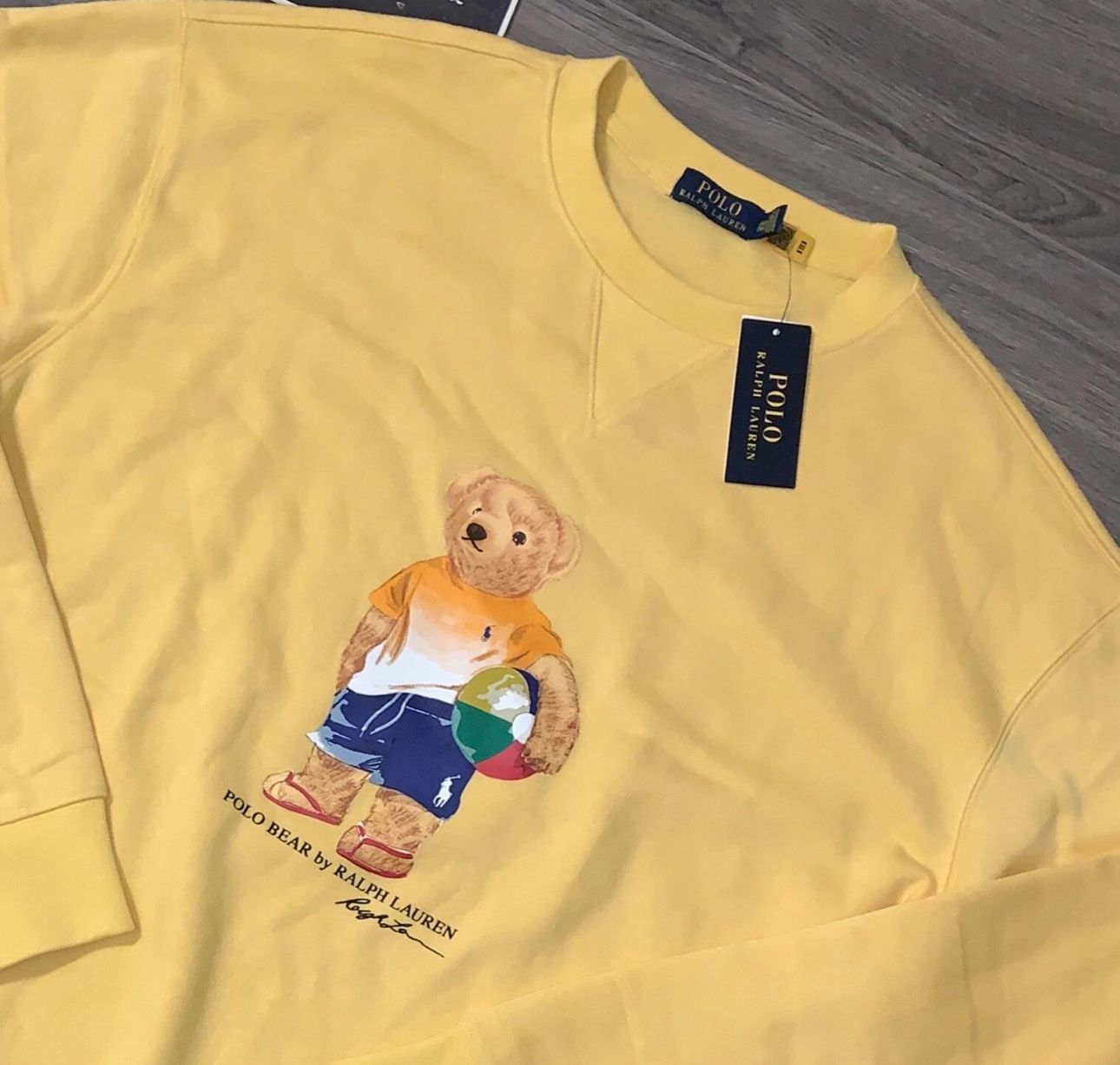 Polo Ralph Lauren Men's Yellow Summer Bear Crewneck Fleece Sweatshirt, XXL NWT  