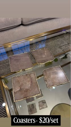 Agate Stone Coasters with Gold Edges – Set of 4
