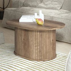 Galano Fluted Oblong Coffee Table in Knotty Oak 31" W × 21.7" D × 14.9" H