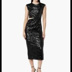 New Beautiful Black 🖤 THE DROP WOMEN'S SEQUIN'S ALL OVER, CUT OUT ON SIDE. MIDI DRESS. SIZE S/XS. SEE DESCRIPTION 👇 BELOW 