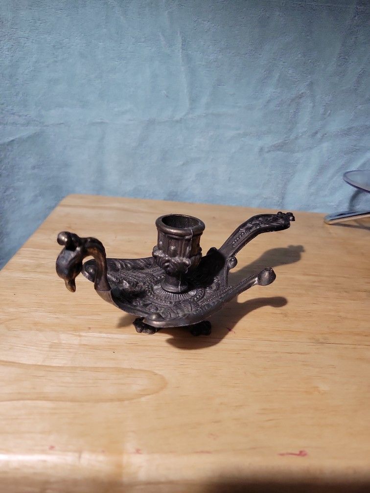 Embossed peacock brass or bronze candleholder