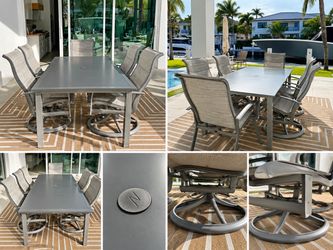 Woodard Outdoor Patio Dining Set Table and 5 Padded swivel Chairs