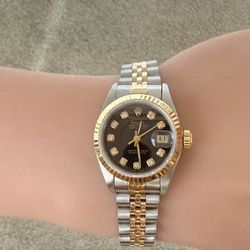 Rolex Pre Owned Ladies 26mm DateJust Black Diamond Dial Model 69173