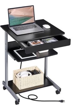 Mobile Rolling Laptop Desk with Drawer