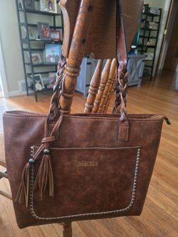Ihayner Brown Tote Bag Braided Double Handles Tassel Zip Closure Pockets