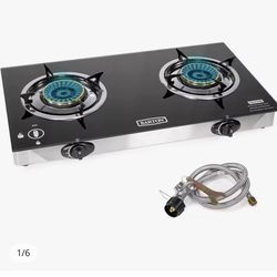 Barton 2 Burner Propane Stove with Automatic Ignition and Tempered Glass Cooktop for Outdoor and Camping Use.