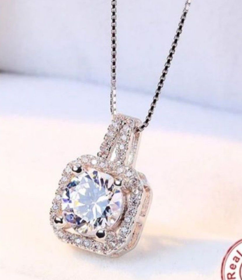 $10 new silver plated adjustable CZ necklace