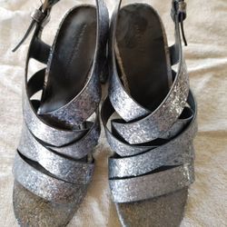 Ladies Zara Collection High Heels Sandals Glittery Grey Sz. 7