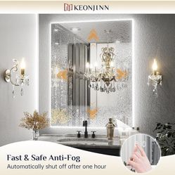 24 x 32 Inch LED Backlit Mirror, Lighted Bathroom Vanity Mirror 3 Colors Warm/Natural/White, Lights High Lumen, Anti-Fog & Dimmer Wall Mounted