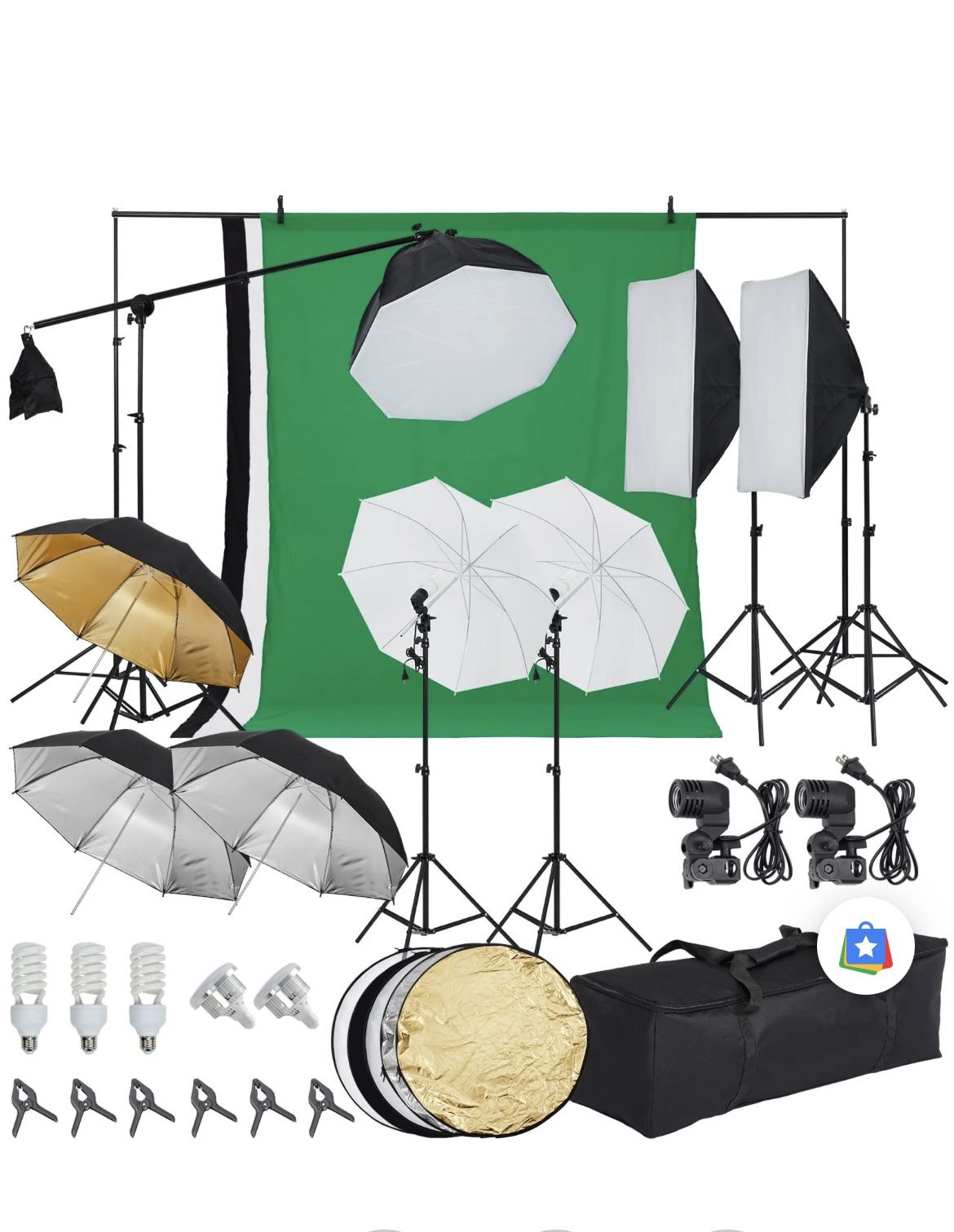 Photography Lighting kit with Backdrops, 8.5ftx10ft Backdrop Stand, 5 tripod stands and Bulb, Umbrella Softbox Continuous Lighting, Photo Studio Equip