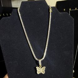Gold Plated Baguetted Butterfly With 3mm Diamond Tennis Chain Bundle ✨🥶