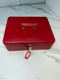 Luxshiny Cash Box with Key Lock Secure Money Box for Cash Storage Portable Organizer for Coins Red