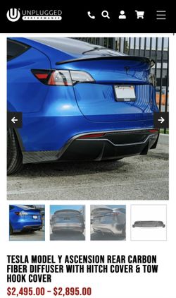Brand new TESLA MODEL Y ASCENSION REAR CARBON FIBER DIFFUSER WITH HITCH COVER & TOW HOOK COVER
