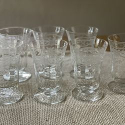 Vintage Etched Glass Parfait / Dessert  / Juice Glasses