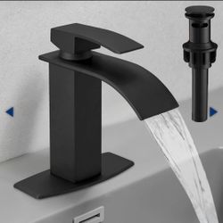 1 New  Waterfall Bathroom Faucet with UPC Supply Lines, Matte Black