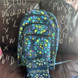 Vera Bradley  Rolling Backpack And Travel Purse