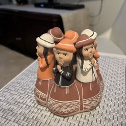 Vintage Terra Cotta Peruvian Circle Of Women Approximately 5 1/2 Inches Tall And 5 1/2 Inches Wide At the Bottom 6 Woman