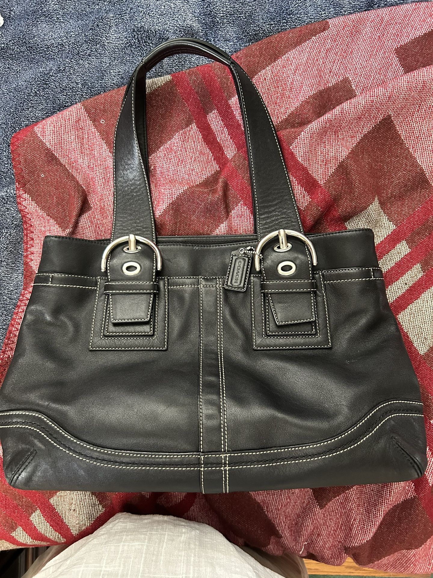 Black, Buckled Coach Bag With Matching Wallet