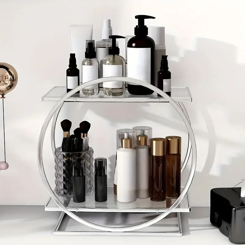 Silver 2-Tier Makeup & Perfume Organizer – Skincare, Cosmetics & Vanity Storage