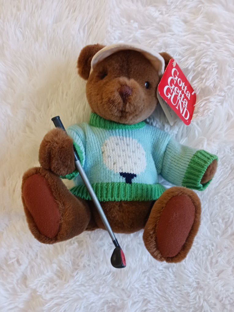 Gund Vintage 1990's Bogey Golfer
Brown Teddy Bear W/ Golf Club 
9” Plush Stuffed