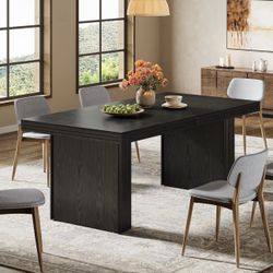 YC0089 63 Inches Farmhouse Dining Table for 6, Modern Kitchen Table with Fluted Line for Dining Room, Living Room, Black
