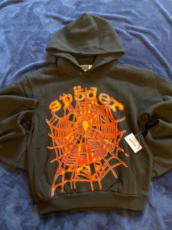 Sp5der Black Hoodie with Orange Web Graphic