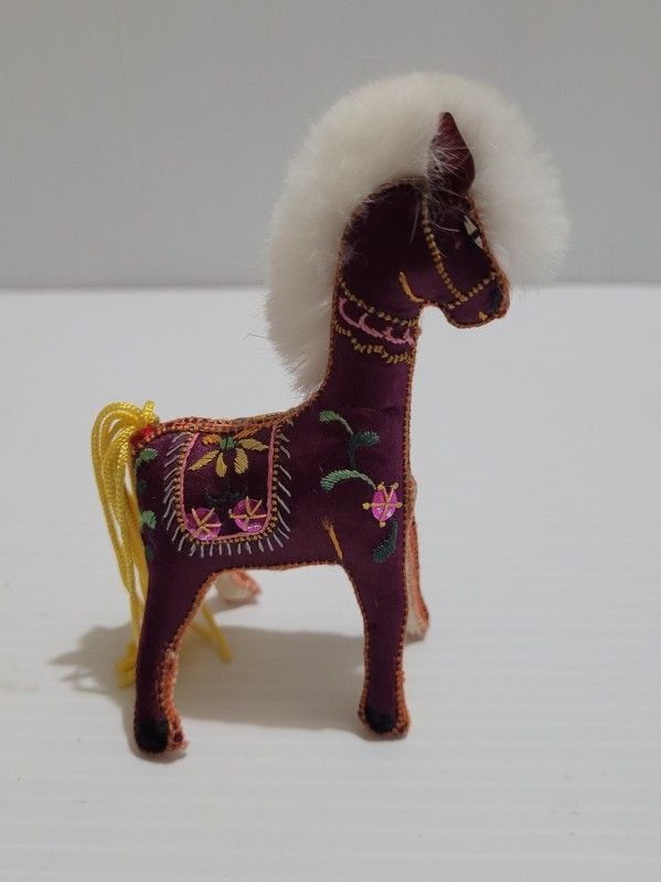 Silk And Sequinned Black Horse Toy Or Figurine 4" Tall.