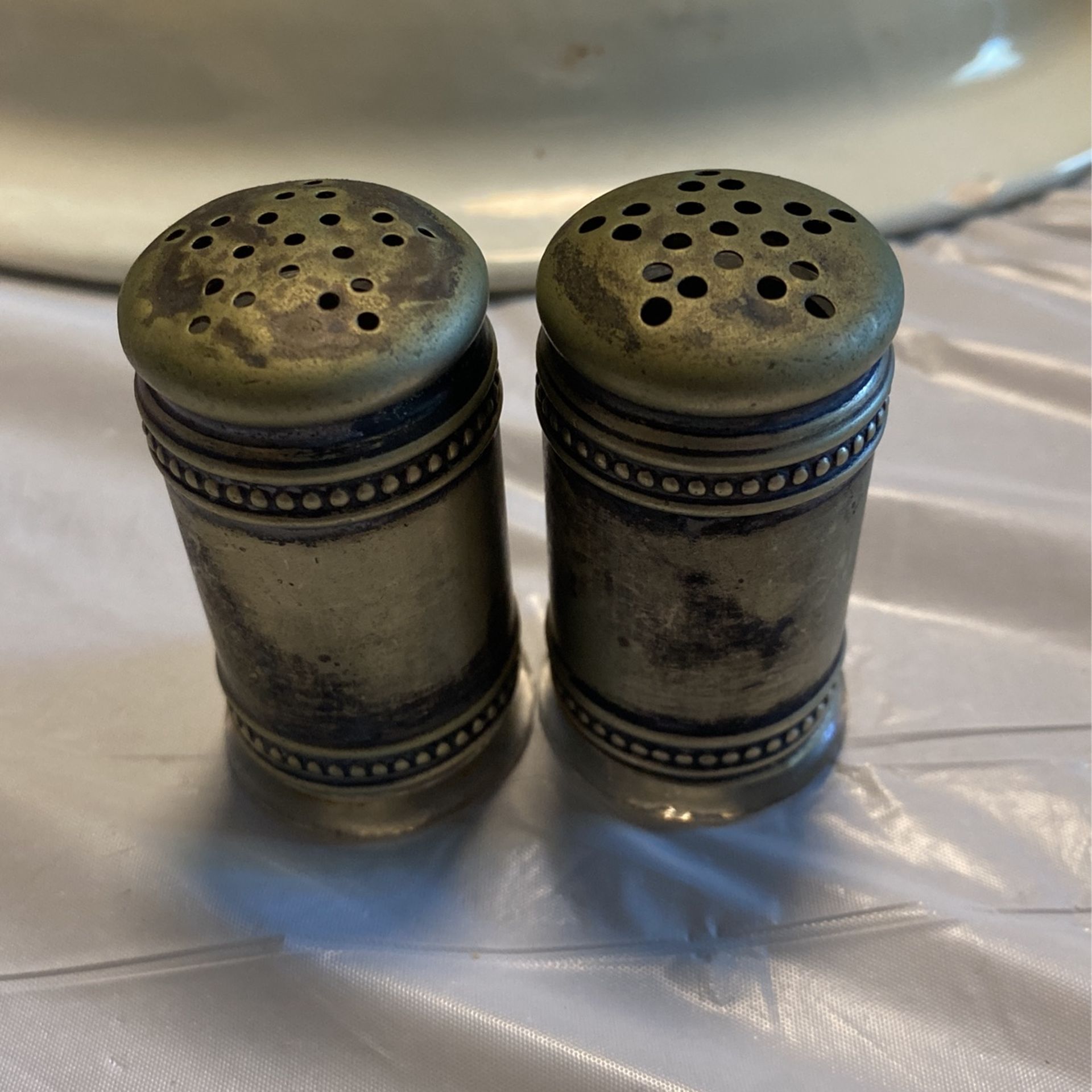 Vtg Salt & Pepper Shakers Epns Slips Glass Inserts Star Shaker Holes