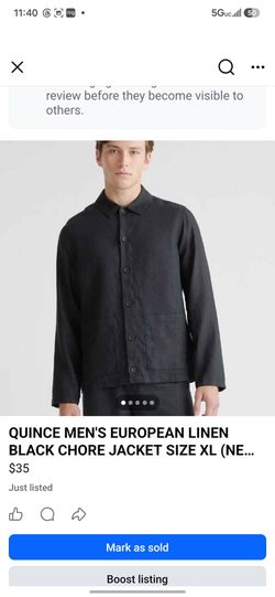 QUINCE MEN'S EUROPEAN LINEN BLACK CHORE JACKET SIZE XL (NEW AND UNWORN)