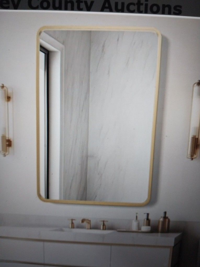 24*x36" Gold Bathroom Mirror Brush Brass