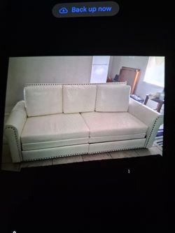 White 3-Seat Sofa with Nailhead Trim pull out daybed