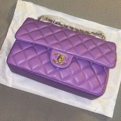 Purple Quilted Designer Flap Bag – Gold Hardware – Brand New