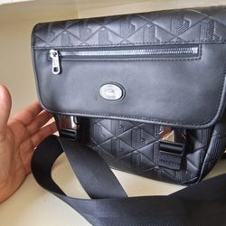 Lacoste Authentic Black Leather Messenger Bag