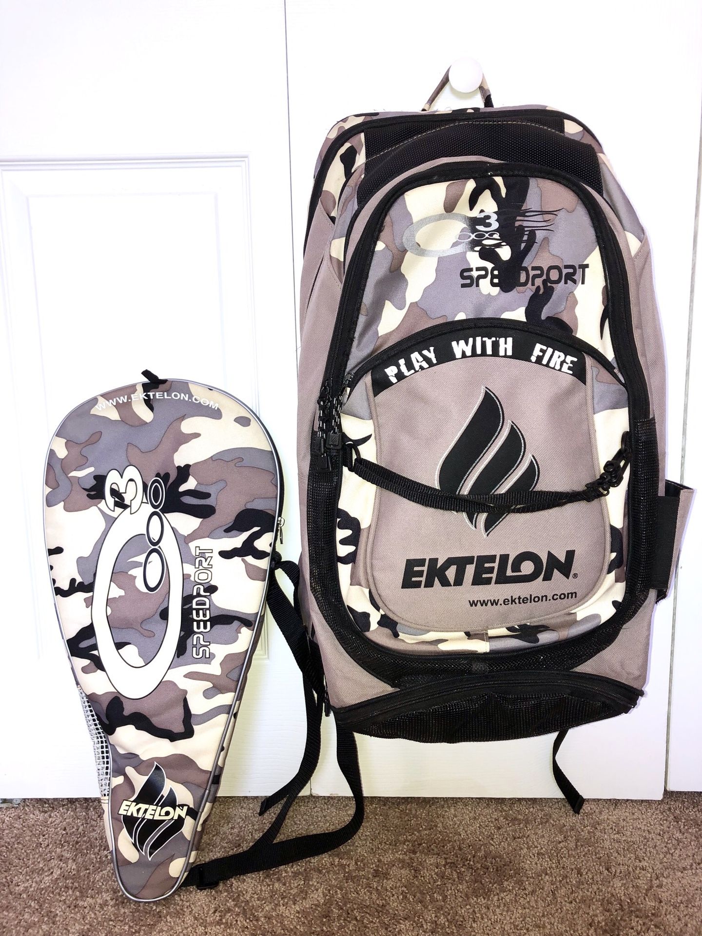 Racquetball Racket: Ektelon Speedport Camo Racket with Case and Carry Backpack. 🏸