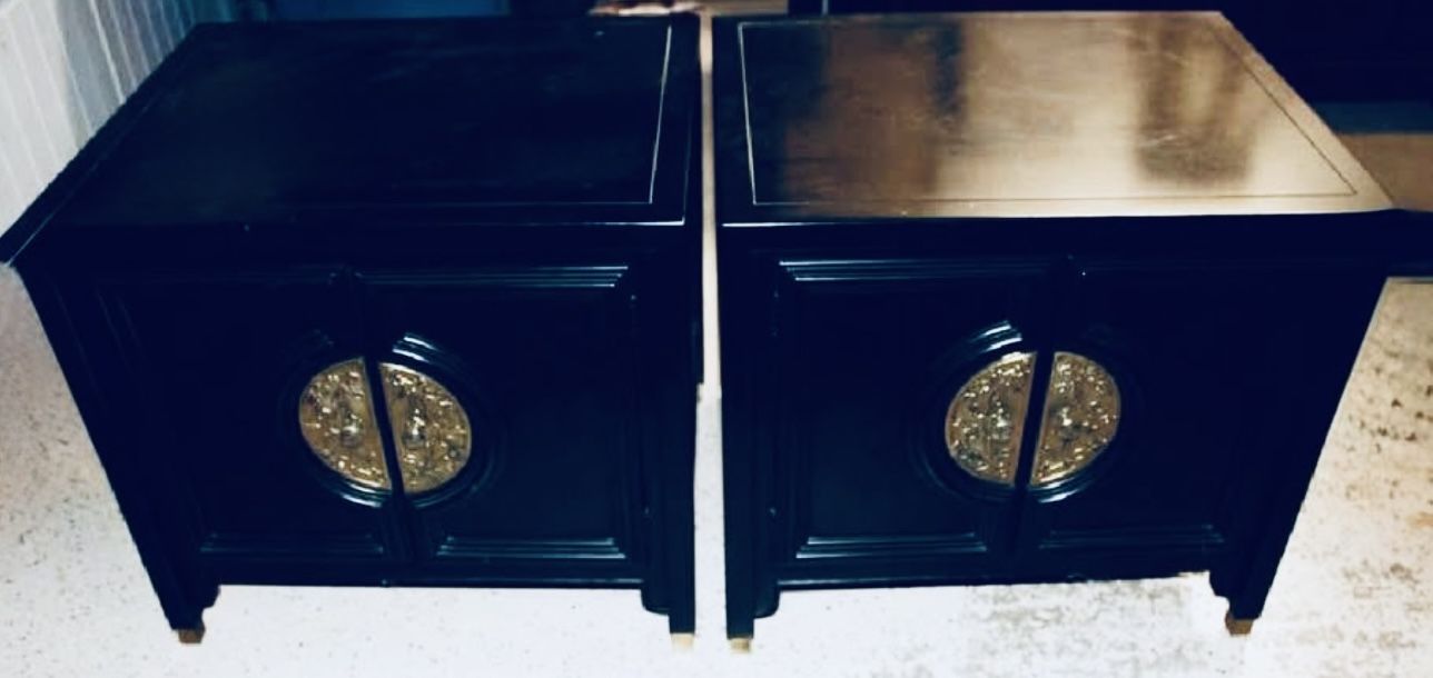 RARE Pair 1950s Century Raymond Sobota Chin Hua Nightstands Ebonized Lacquer