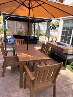 Teak look outdoor dining chairs