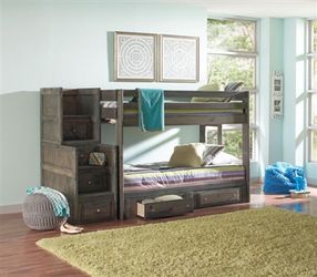 New! Wrangle Hill Twin Over Twin Bunk Bed with Staircase Ladder Chest $39 Down (NO CREDIT CHECK FINANCING)