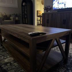 Walker Edison Modern Farmhouse A-Frame Wood Rectangle Coffee Table Living Room Ottoman Storage Shelf, 48 Inch, Rustic Oak 