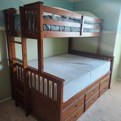 Solid Wood Full Captain's Bed With Twin Bunk And Twin Trundle