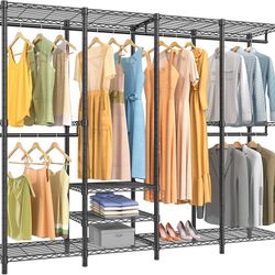 Y259-V40 Heavy Duty Clothes Rack, 1110lbs Capacity Sturdy Metal Garment Rack, Clothing Rack with 6 Shelves & 4 Hang Rods, Adjustable Open Wardrobe Clo