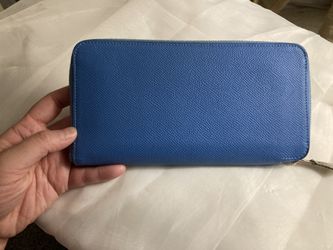 Authentic Hermes Azap Zip Around Wallet Silk'in Epsom Long Blue