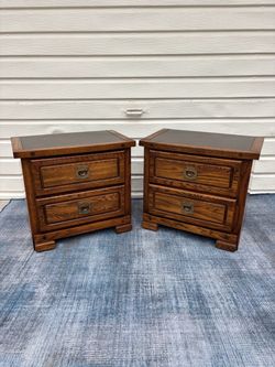 Pair of Oak Campaign Style Nightstands