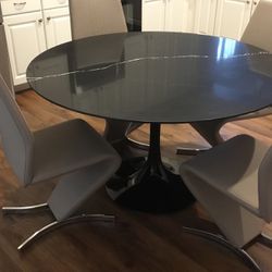 Dining Table 54’’ Inches black stone and 4 chairs 