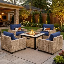 5 pcs new in box patio set with fire pit